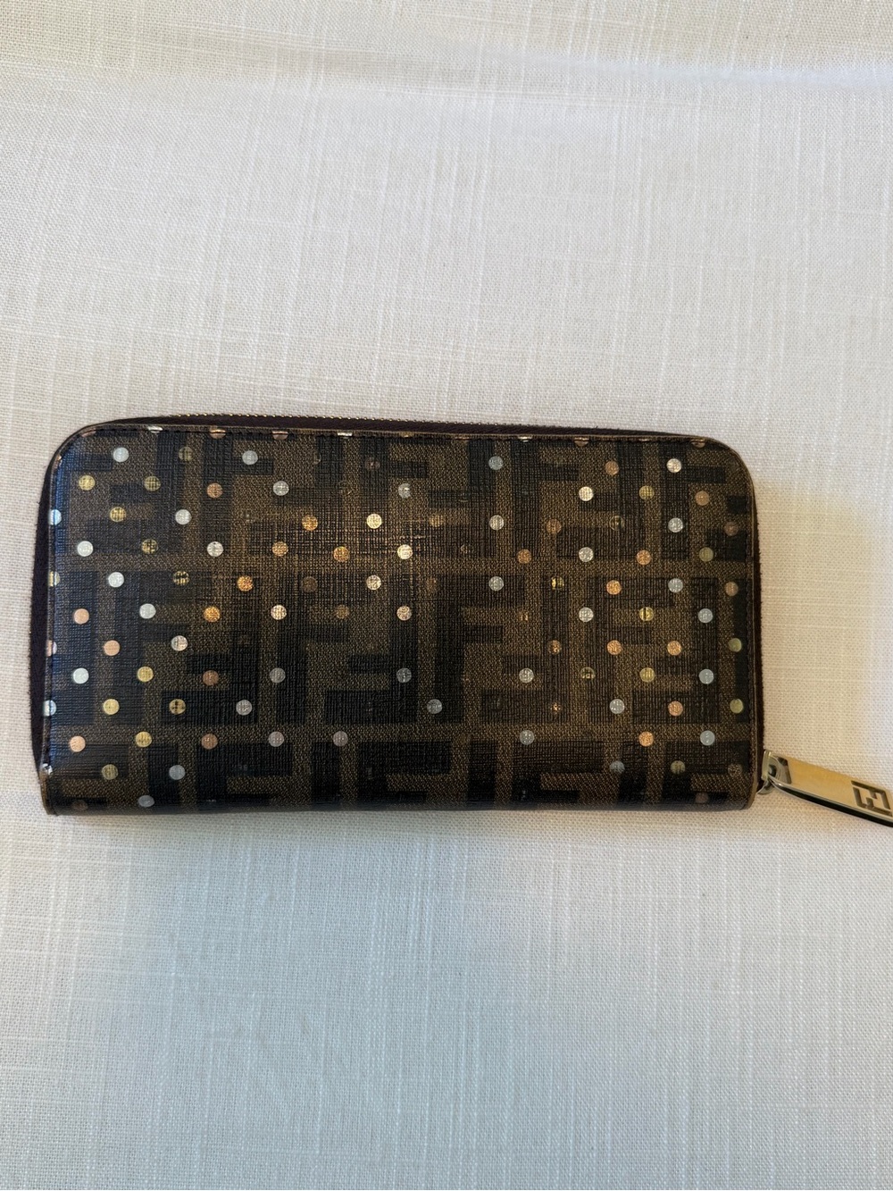 Zucca Spalmati Polka Dot Zip Around Wallet Tobacco Silver Gold